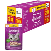 Ração Úmida Whiskas Sachê Promocional Leve 20 Pague 16 Sabor Frango Ao Molho Para Gatos Adultos 85gr